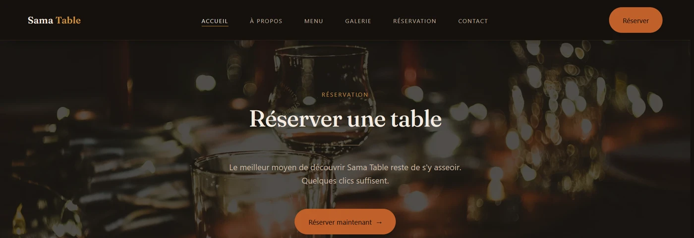 Sama Table — section réservation