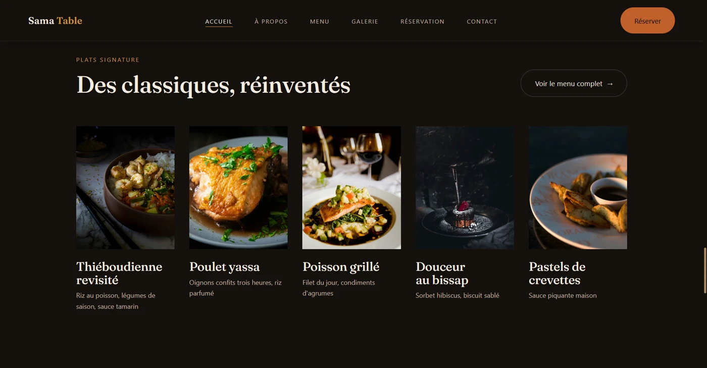 Sama Table — sélection de plats signature